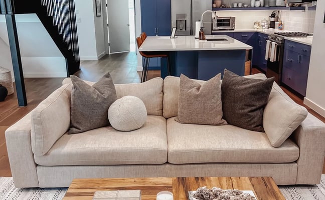 Living area of Hideaway Holly One with organic modern decor