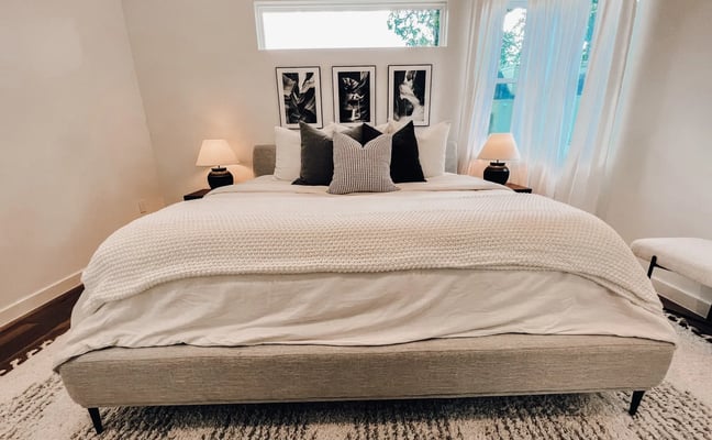 King bedroom at Hideaway Holly Two with organic modern decor
